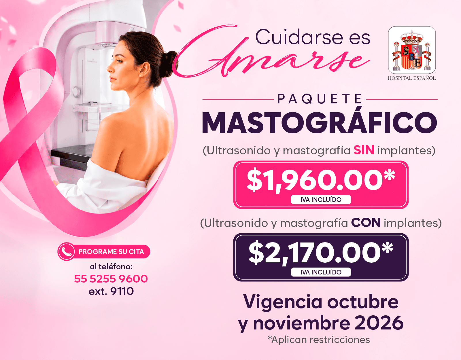 Promoción en Paquete mastográfico sin implantes