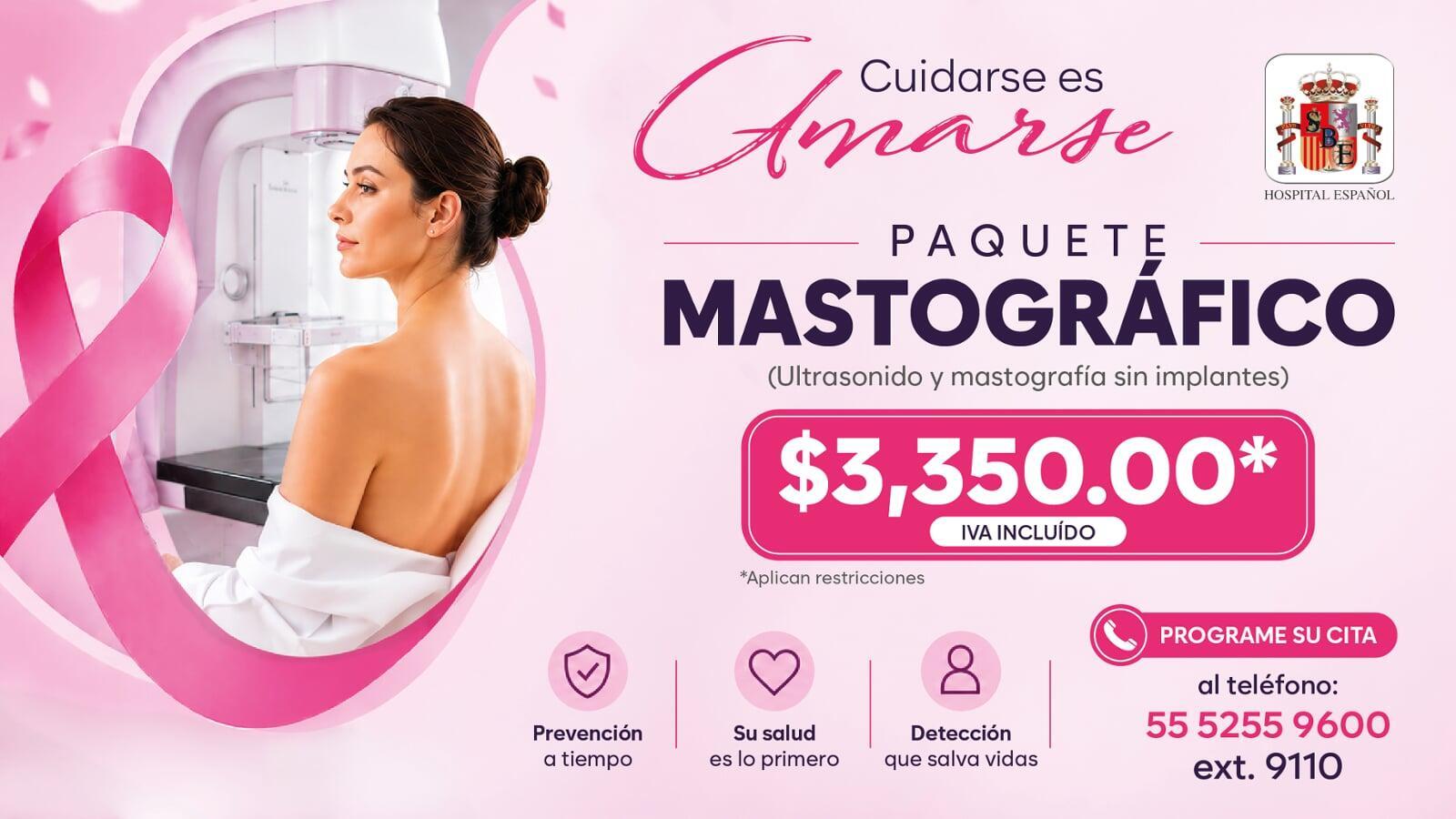 Costo de paquete mastográfico con implantes $2,783.00 pesos